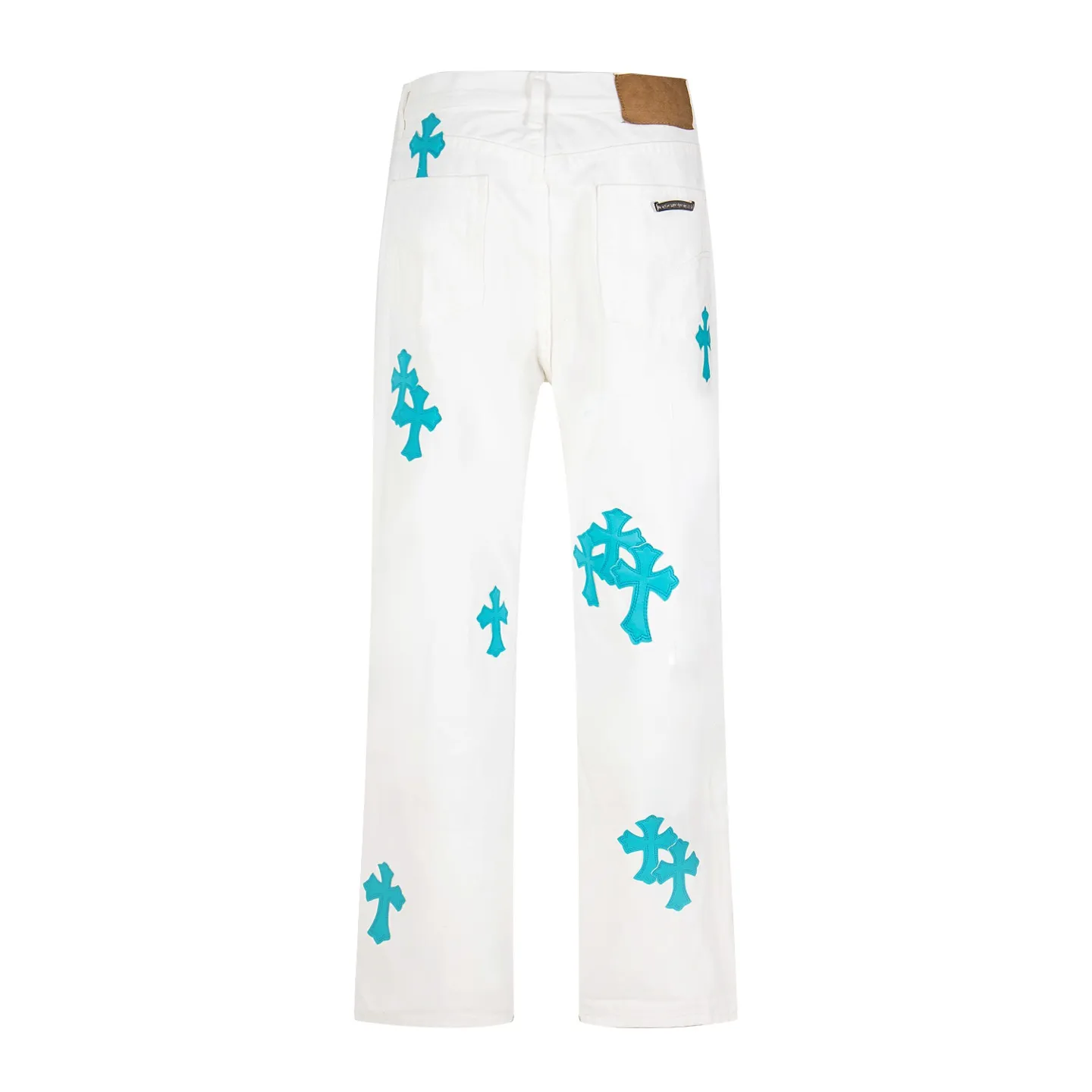 P220 high version, running quantity) Chrome Hearts white pants, green leather, hot style patchwork couple's best friend jeans. CH jeans need to be washed and then disassembled and hand-ordered with sheepskin cross leather and then spliced ​​to complete. The whole piece has too many craftsmanship to describe. The patches are decorated with cross flowers, and the high-waisted washed jeans! ! Absolutely high-end luxury products, god-level single products and super popular products, made with top heavy industry, a must-see magic weapon. Customized hardware. The fabric is thick and soft after washing. It has good breathability. Customized small leather label. Unique design. The details are simple and elegant, and the workmanship is exquisite. The entire trousers are neatly routed and the details are in place! It’s so cool that both men and women can easily control the genderless trend! Style number: 1816# Color: white pants and green leather Size: 28 30 32 34 36
